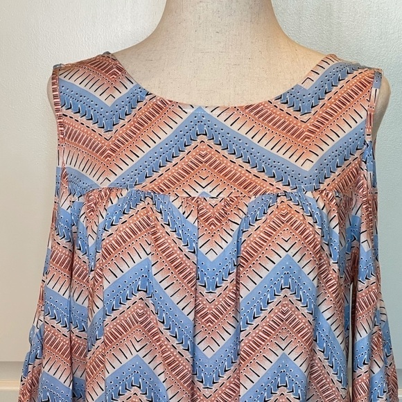 Glam Orange And Blue Cold Shoulder Chevron Print Tunic Dress Size S - Picture 4 of 10